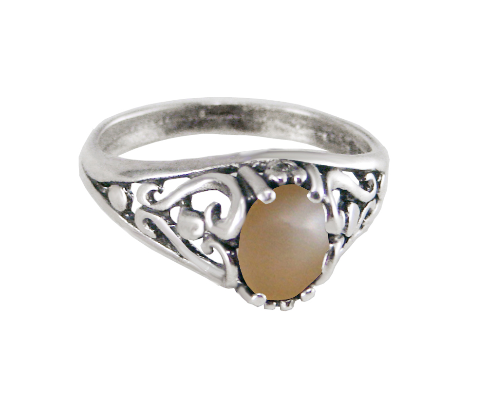 Sterling Silver Filigree Ring With Peach Moonstone Size 7